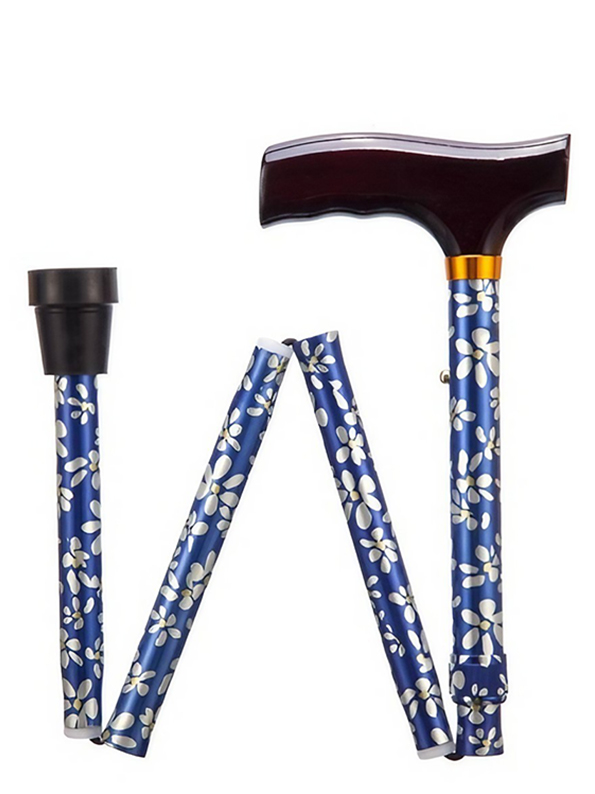 Folding Adjustable Walking Sticks - Blue Petal 29-33"