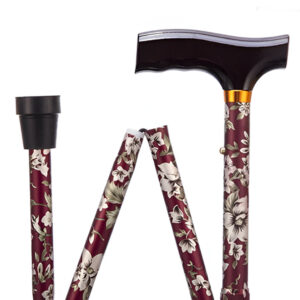 Folding Adjustable Walking Sticks - Burgundy Flower 29-33"