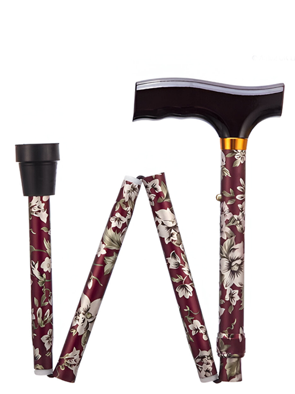 Folding Adjustable Walking Sticks - Burgundy Flower 29-33"