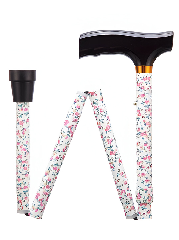 Folding Adjustable Walking Sticks - Pink Flowers 29-33"