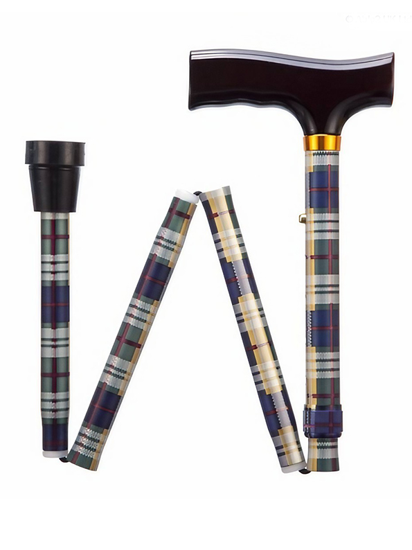 Folding Adjustable Walking Sticks - Tartan 29-33"
