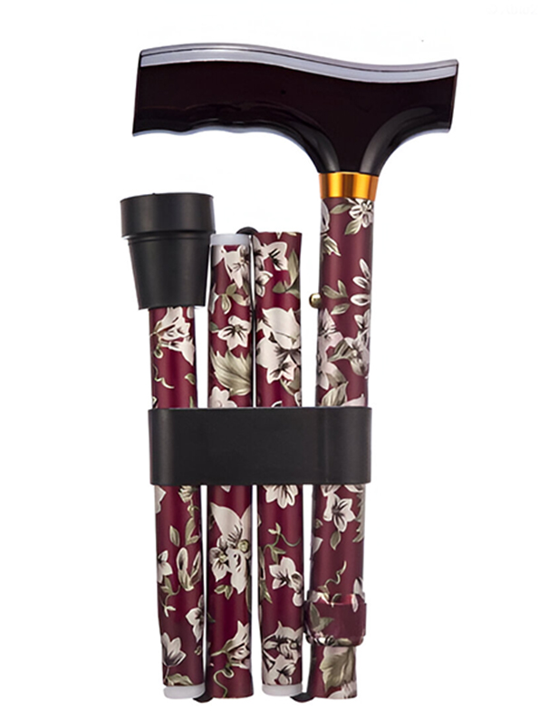 Folding Adjustable Walking Sticks - Burgundy Flower 29-33" - Image 2