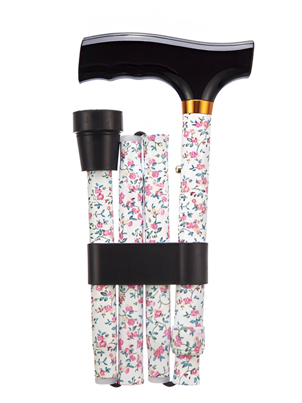Folding Adjustable Walking Sticks - Pink Flowers 29-33" - Image 2