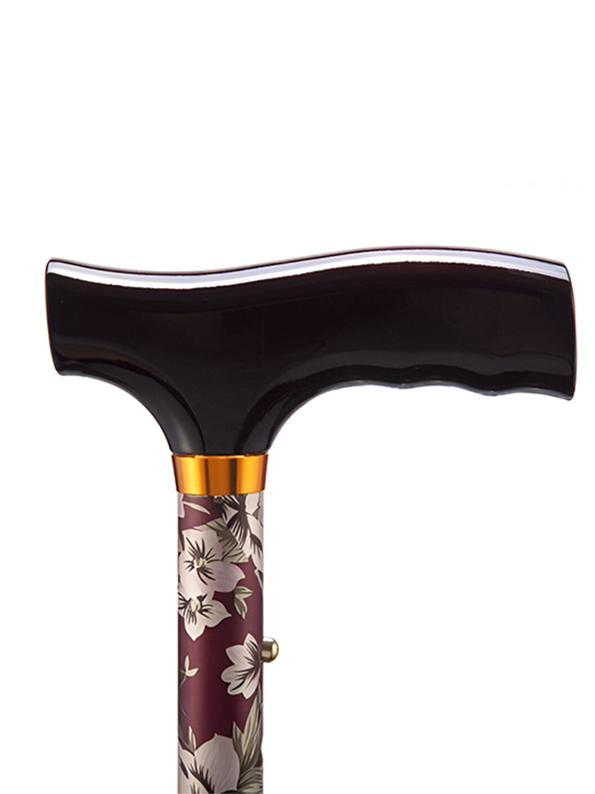 Folding Adjustable Walking Sticks - Burgundy Flower 29-33" - Image 4
