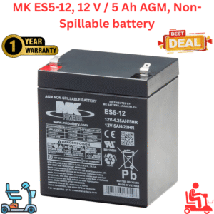 MK ES5-12 – 12 V / 5 Ah AGM Sealed Lead Acid Battery (Non-Spillable)