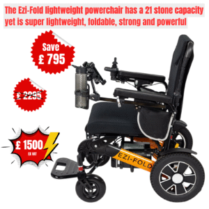Ezi-Fold lightweight powerchair has a 21 stone capacity, Product weight: 26.00kg